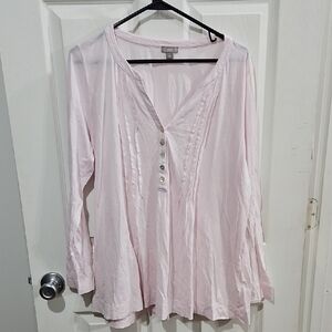 J.Jill 100% Pima Cotton Pink Button Front Tunic Top Size Large